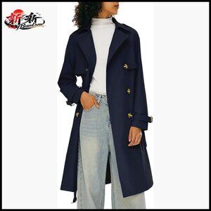 Double Breasted Trench Coat with Belt, 100% Polyester, Mid-Length